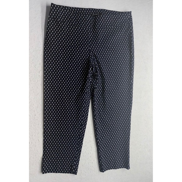 Zac & Rachel Pants - Zac & Rachel Woman Navy Blue White Geometric Diamond Crop Pants 18W Stretch